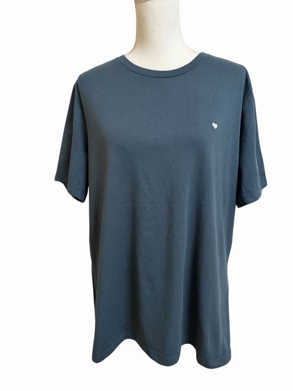 NWT Dalix Women's XL Vintage Navy Lil Heart Jersey Relaxed Tee T-SHIRT Cotton